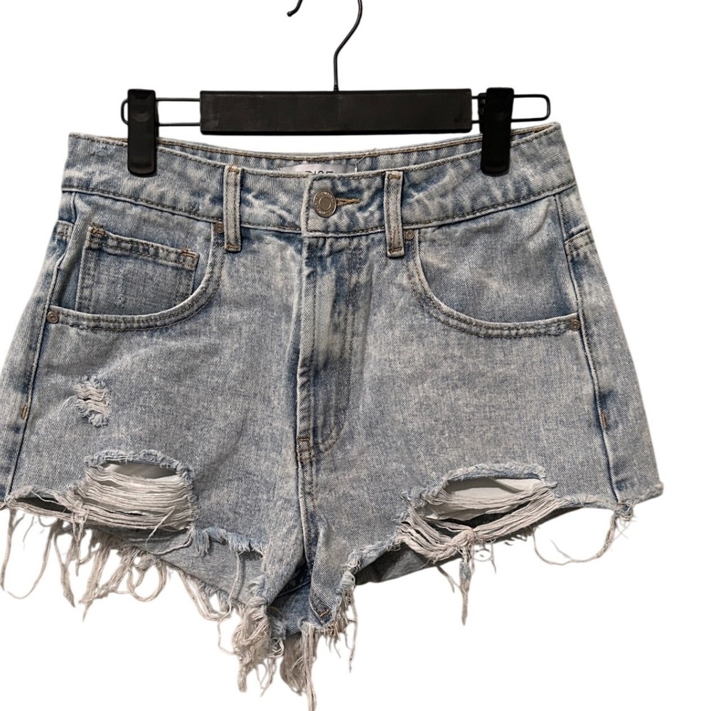 Rise Supply Co. Womens High Waisted Distressed Denim Shorts Size 9 Blue
